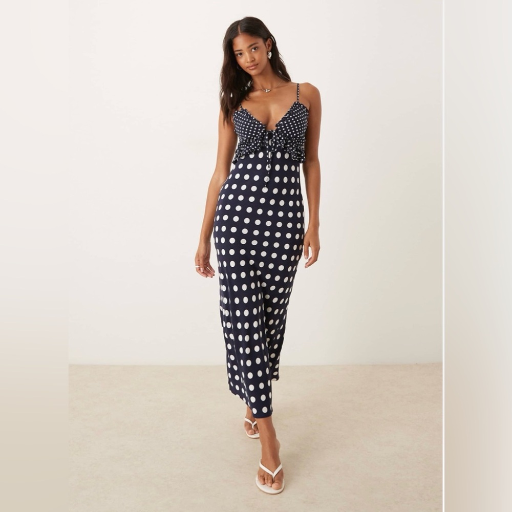 ASOS Navy Polka Dot Midi Dress